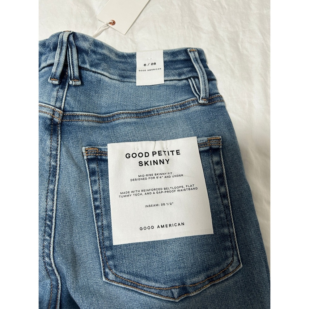 Good American Womens Petite Skinny Jeans Mid Rise Distressed Blue Denim Sz 6/28 - Picture 3 of 9